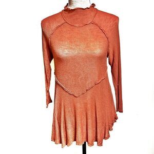 Free People Anthropologie Pumpkin Assymetrical Raw Edge Tunic Top Womens Sz S
